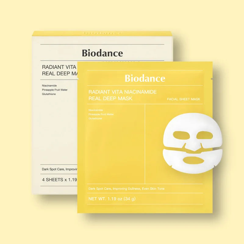 BIODANCE - Radiant Vita Niacinamide Real Deep Mask – Masque illuminateur et unifiant - 4 pièces