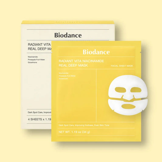BIODANCE - Radiant Vita Niacinamide Real Deep Mask – Masque illuminateur et unifiant - 4 pièces